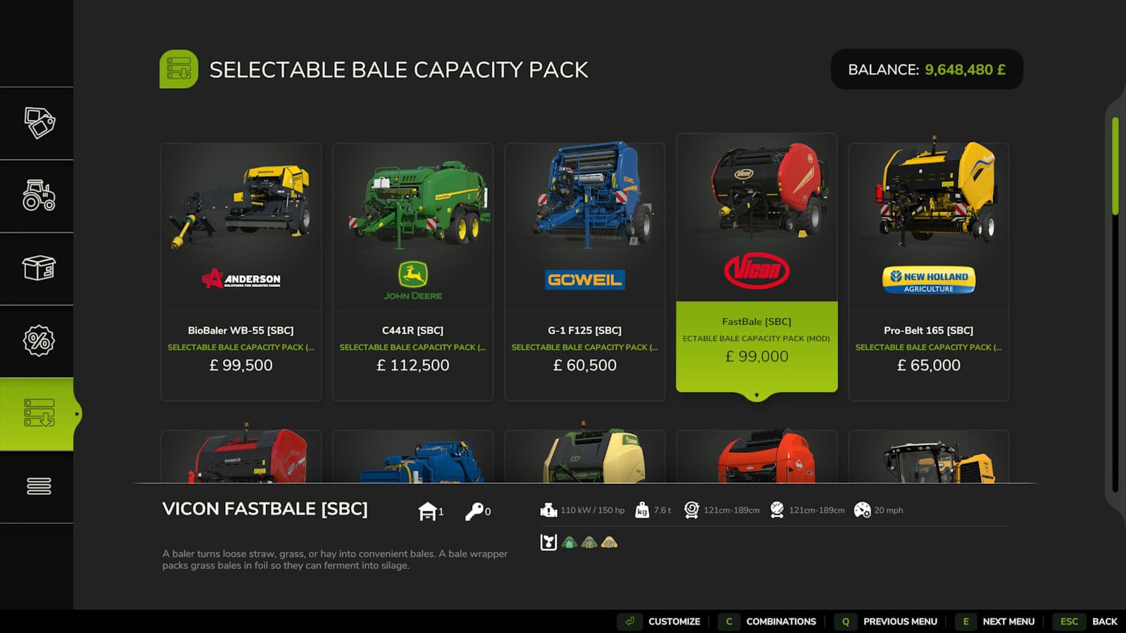 Selectable Bale Capacity Pack 2