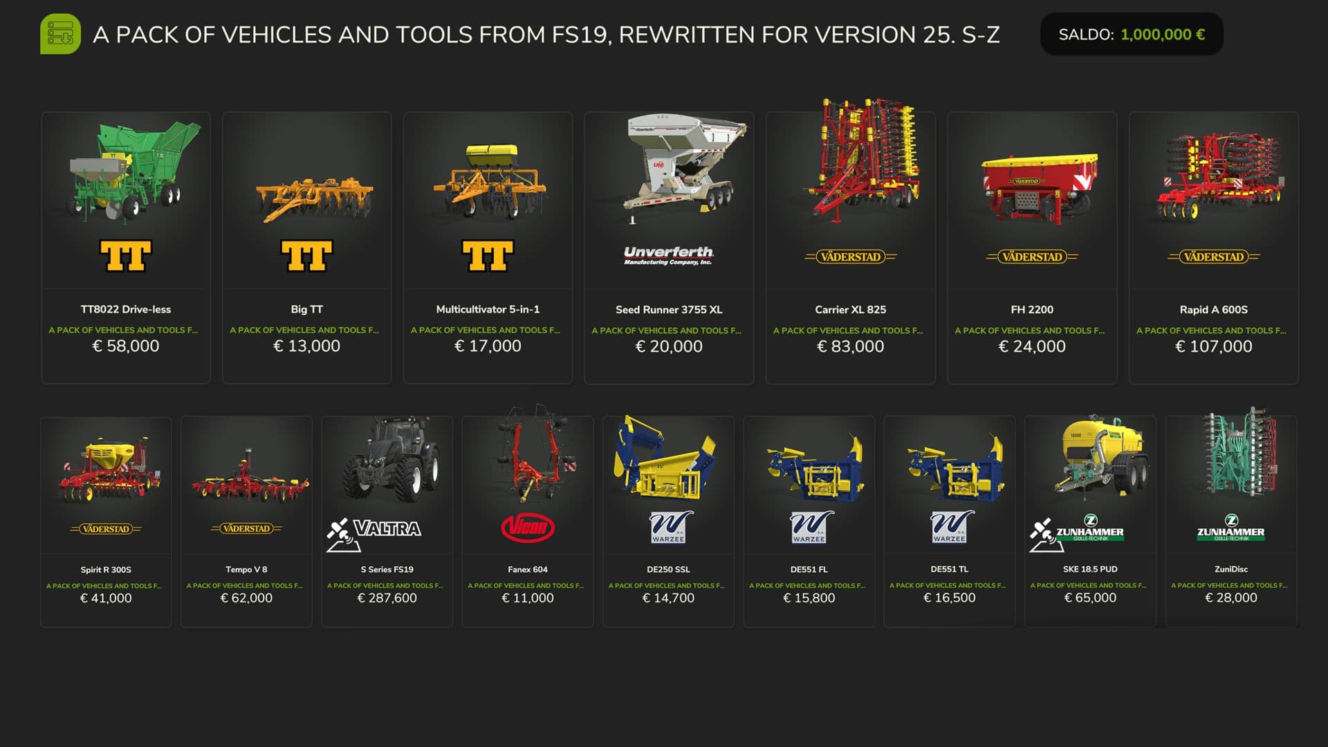 FS19 Vehicles and Tools (S-Z) 2