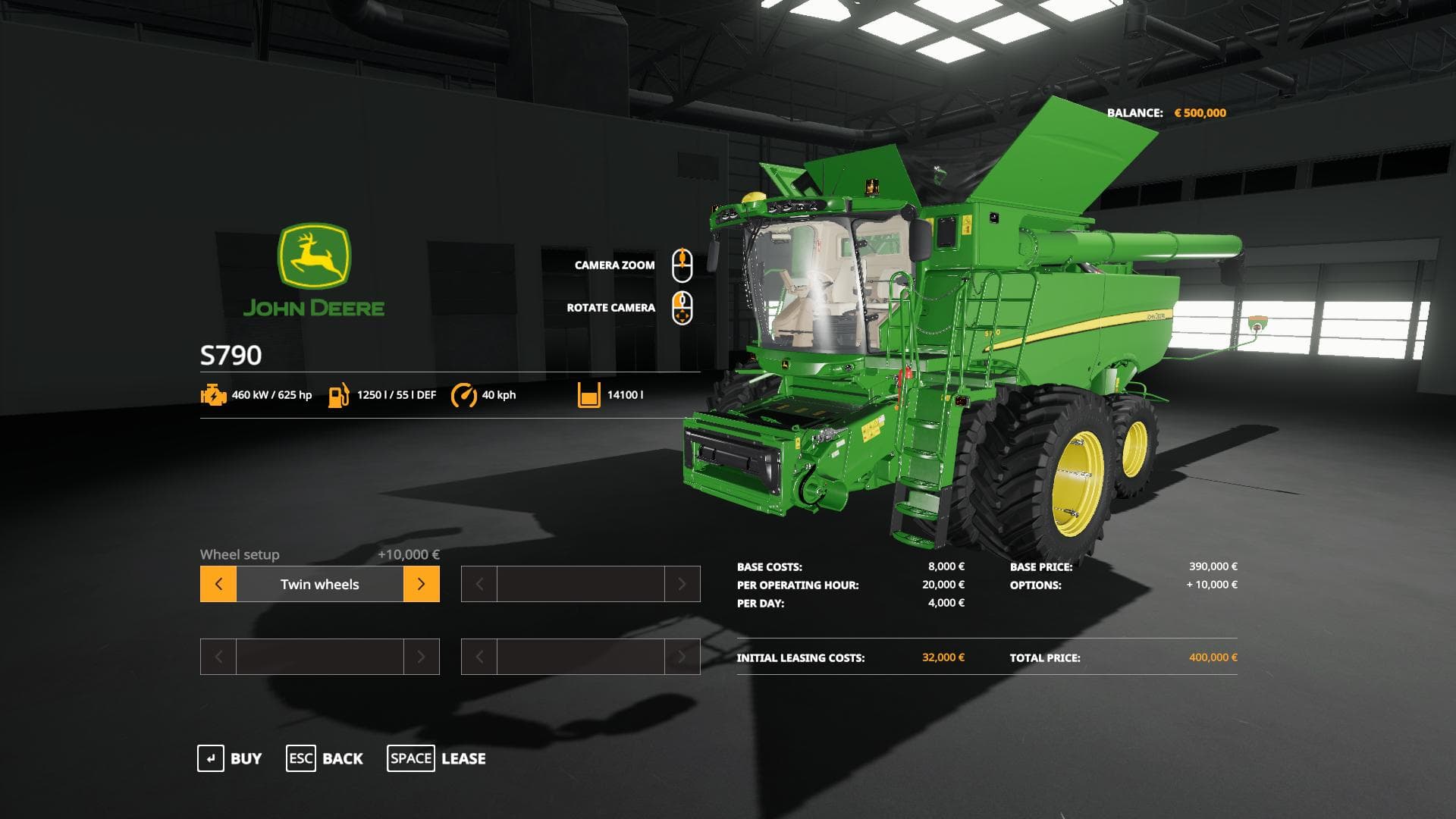 John Deere S790 with SeatCam 2