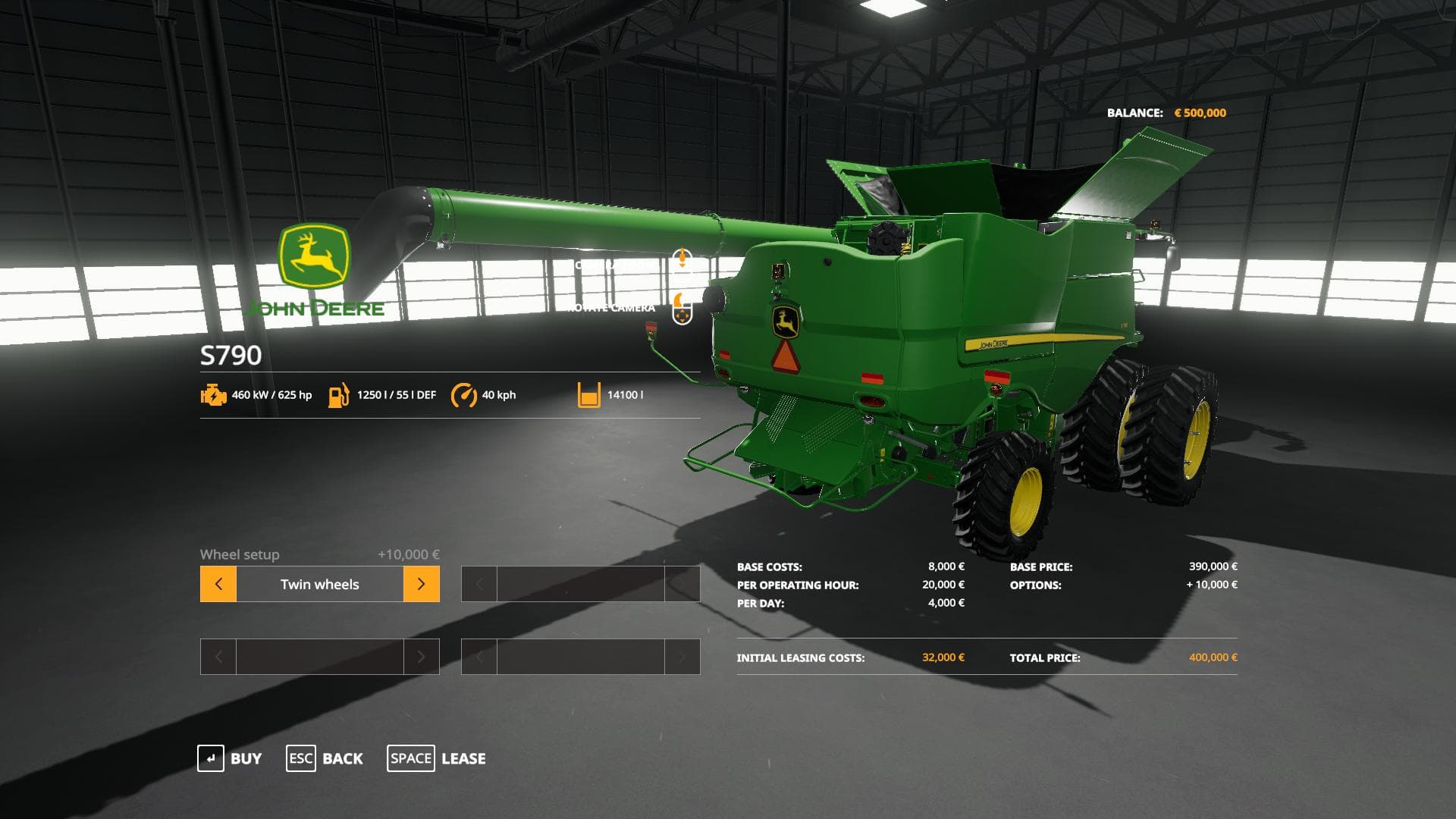 John Deere S790 with SeatCam