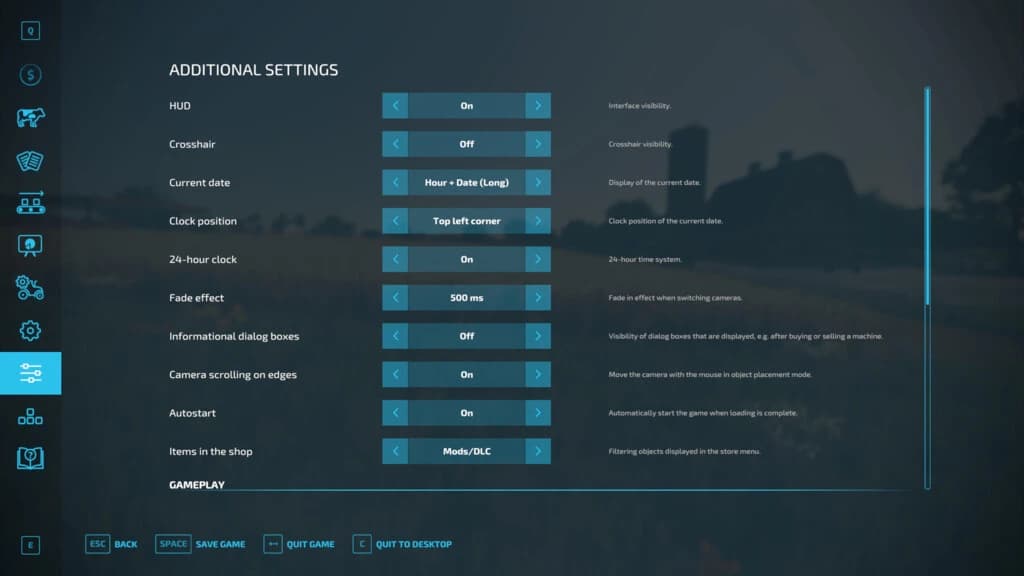 ADDITIONAL GAME SETTINGS 3