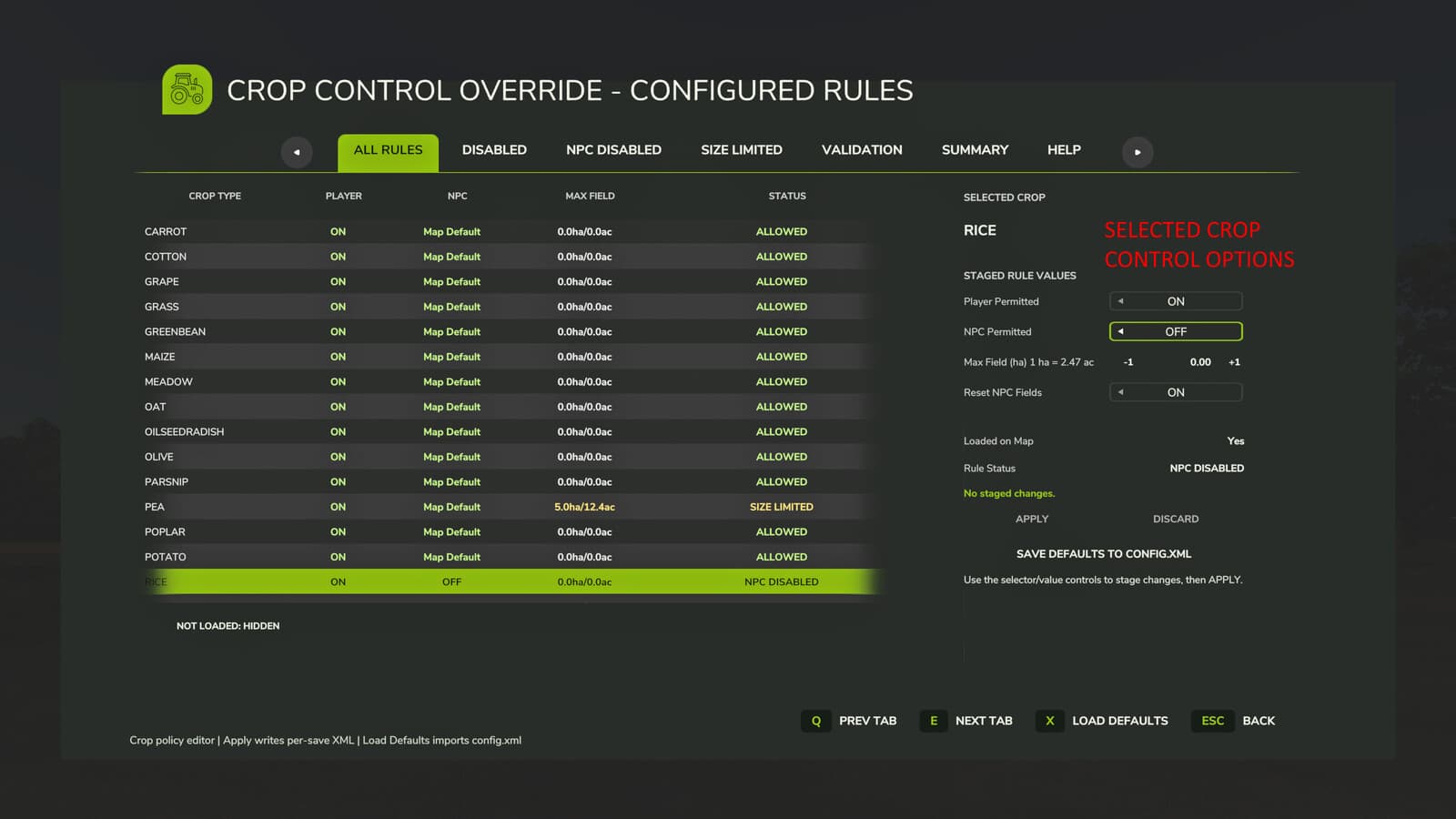 Crop Control Override 5