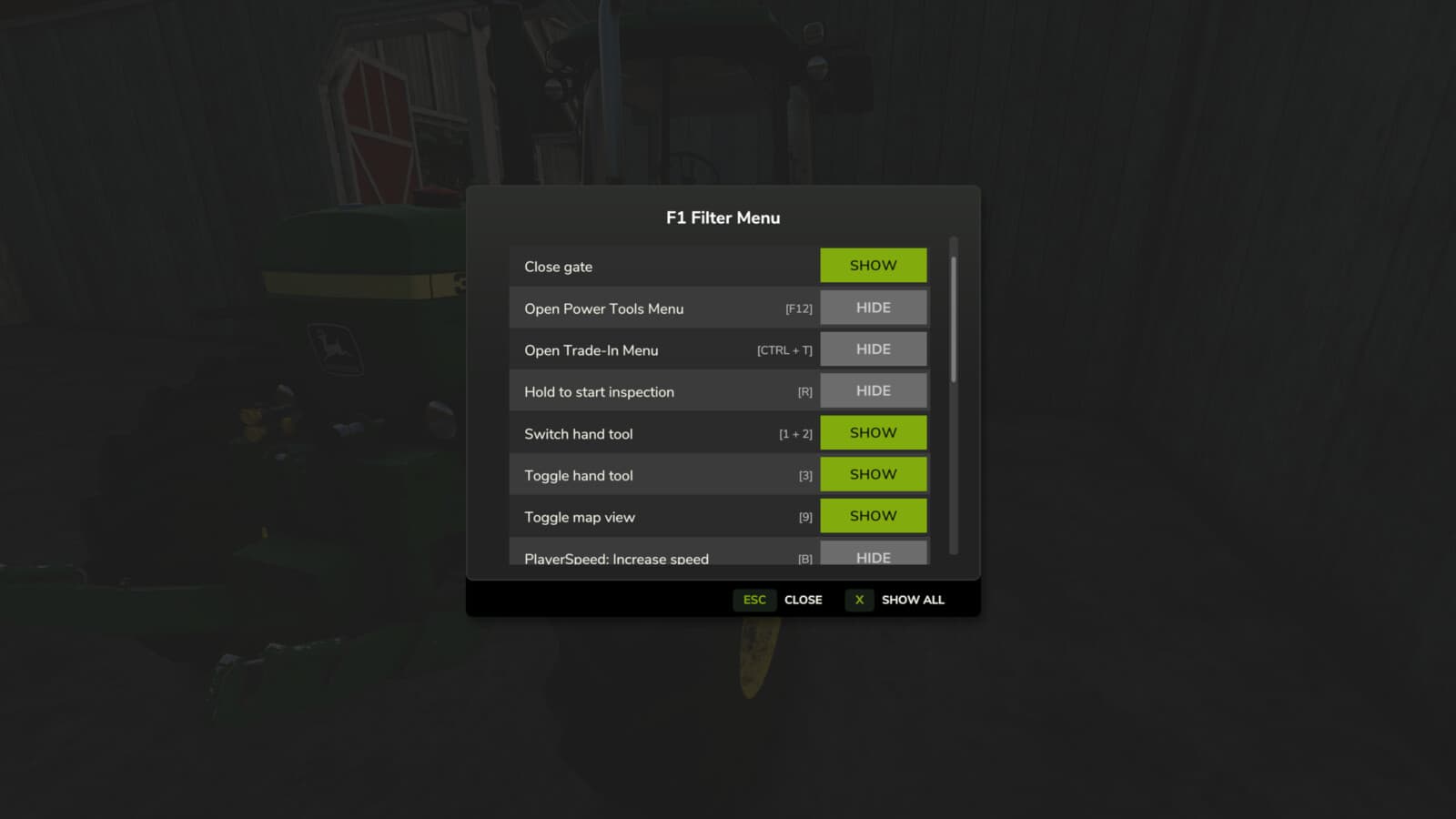 F1 Filter Menu 3