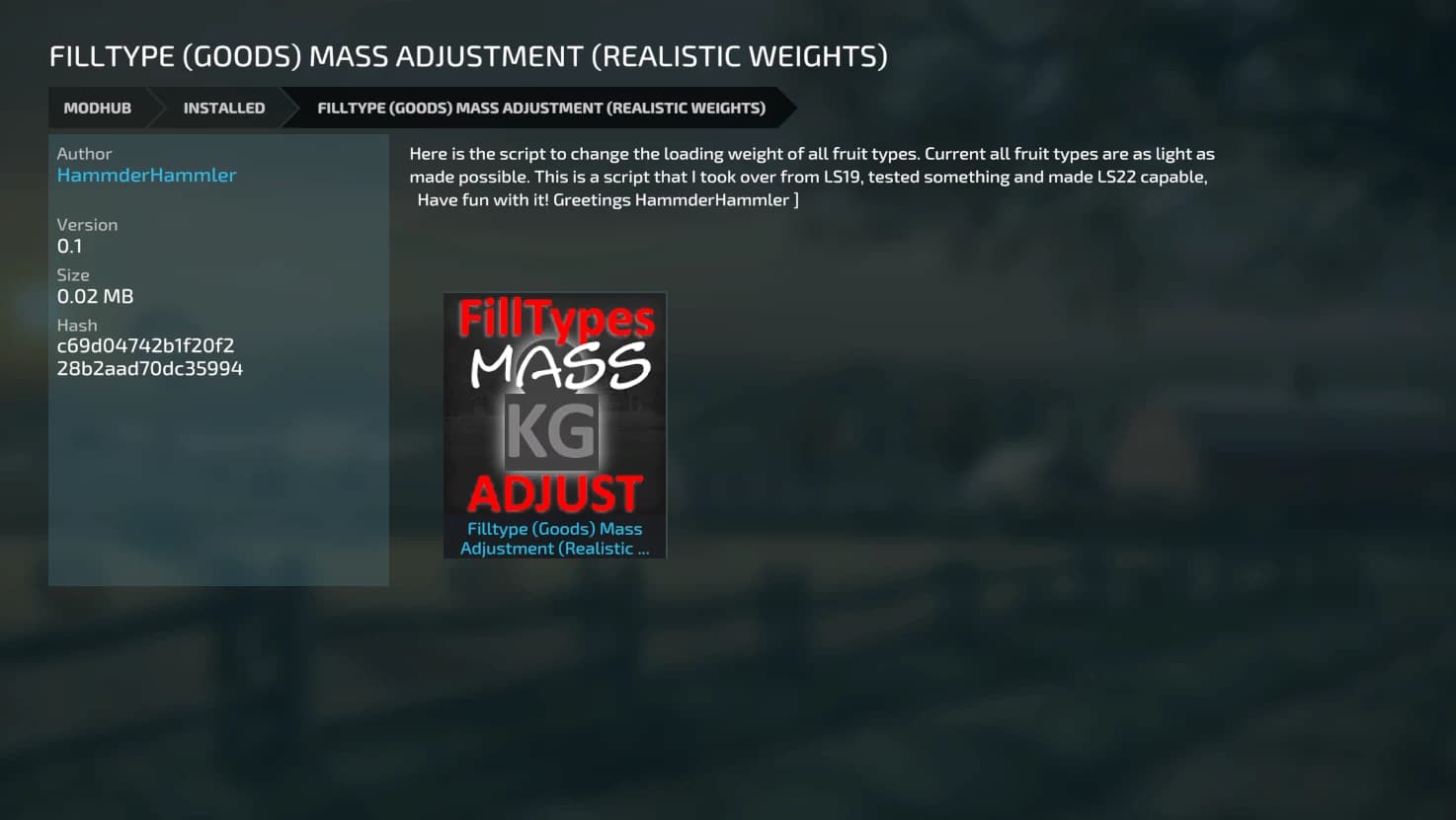 FILLTYPE MASS ADJUSTMENT