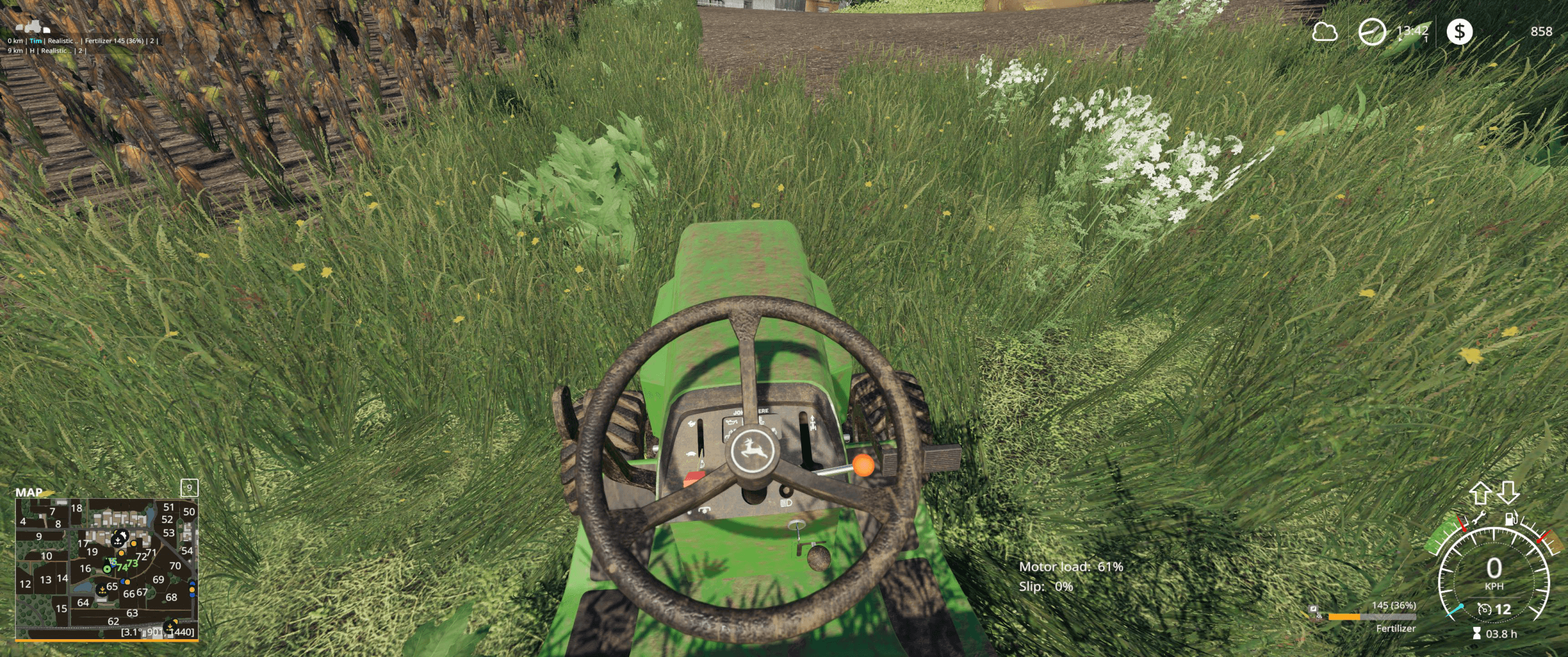 JOHN DEERE 332 LAWN TRACTOR WITH LAWN MOWER AND GARDEN