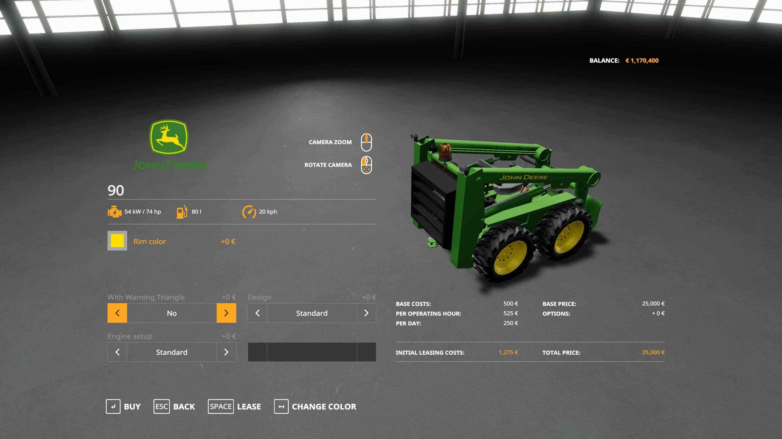JOHN DEERE 90 SKIDSTEER (NO ROLL-CAGE)