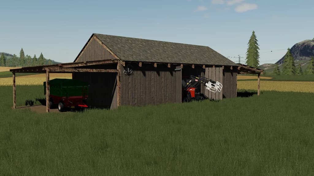 OLD WOODEN BARN WITH SHED