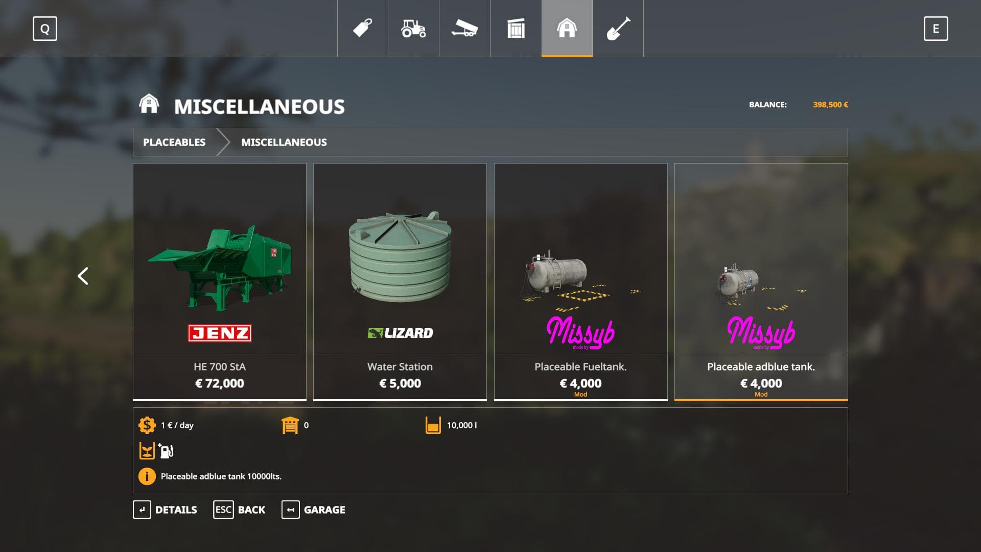 PLACEABLE FUEL TANK