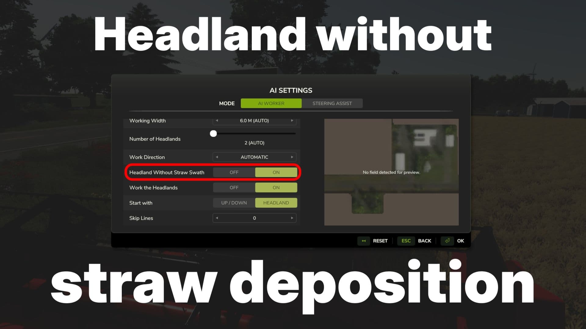 Headland without straw swath
