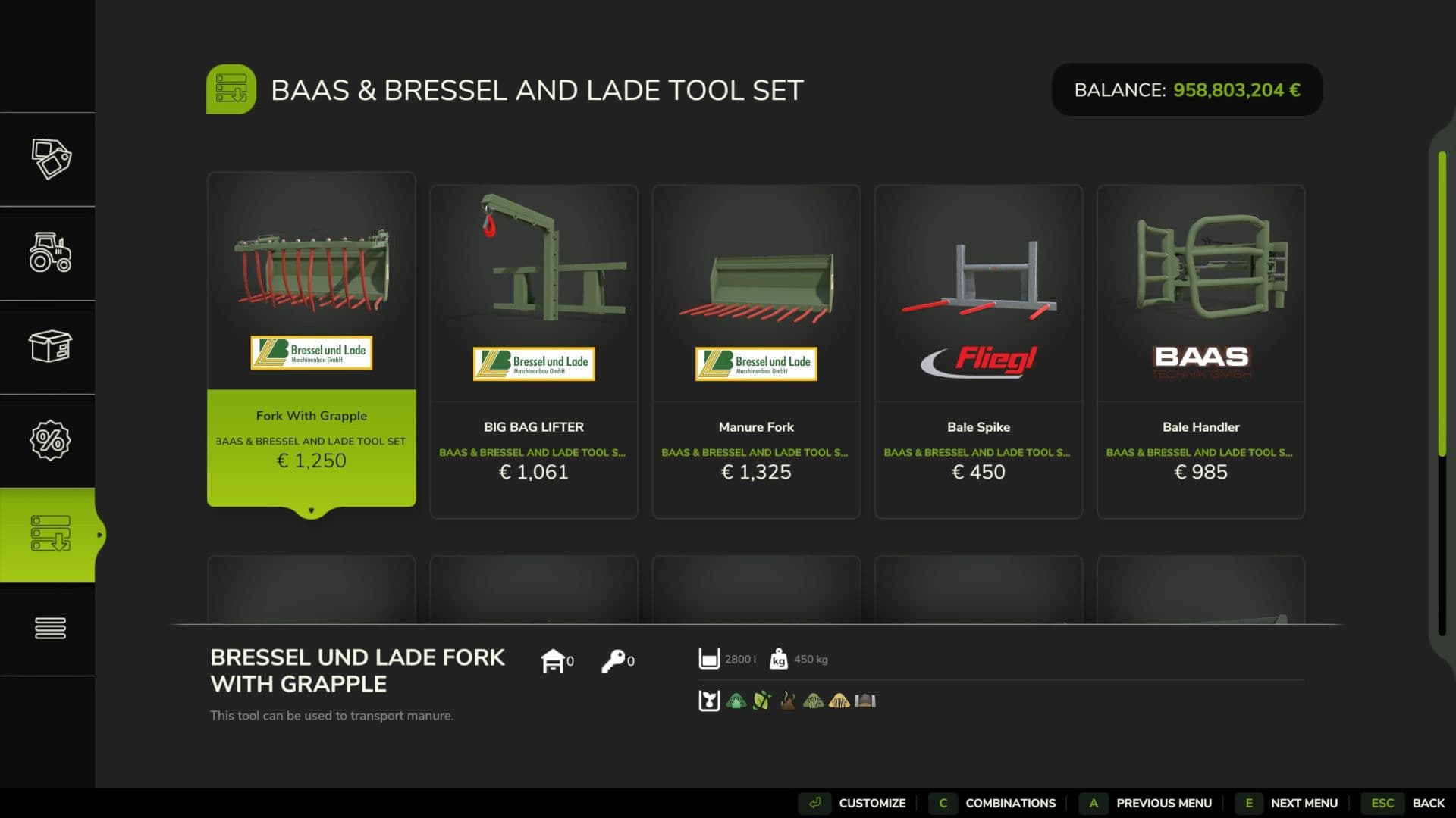 Baas front loader tool set 4