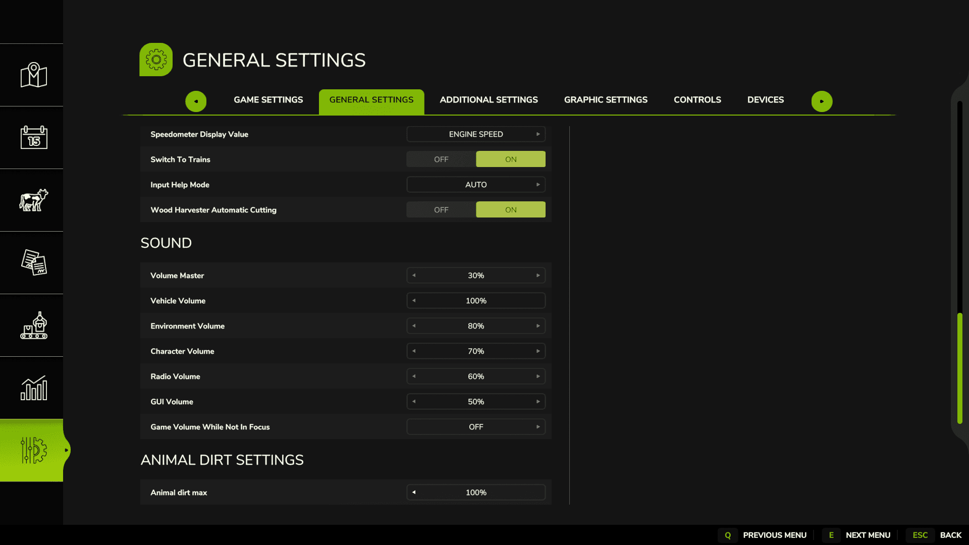 Animal Dirt Settings