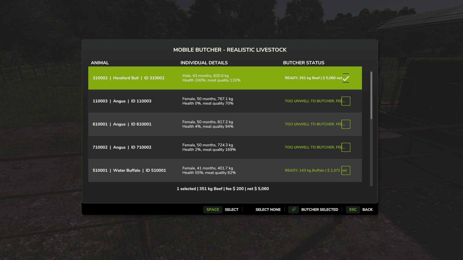 Mobile Butcher (for "Realistic Livestock" mod)