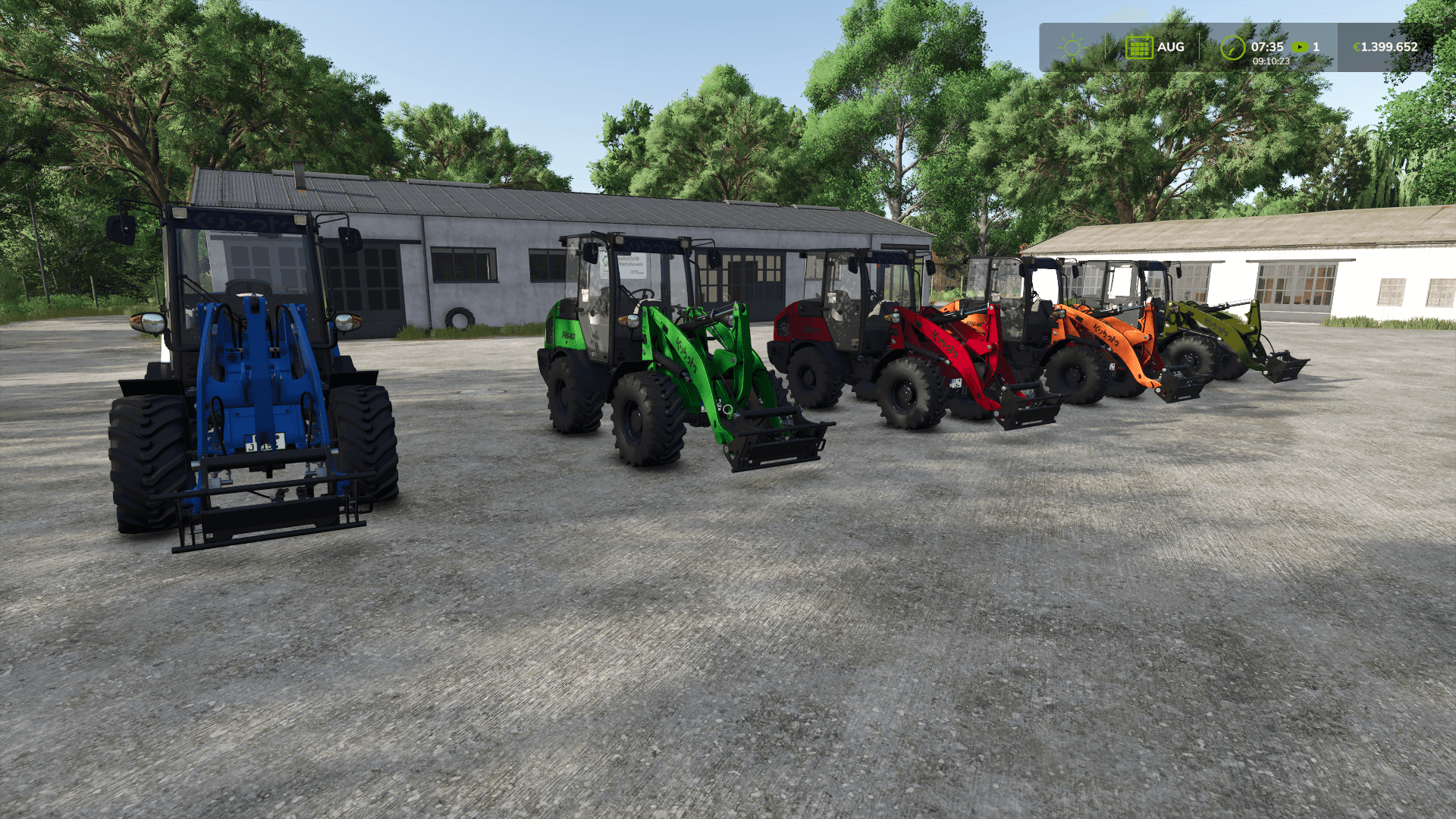Kubota Pack with front loader attachments in multicolor