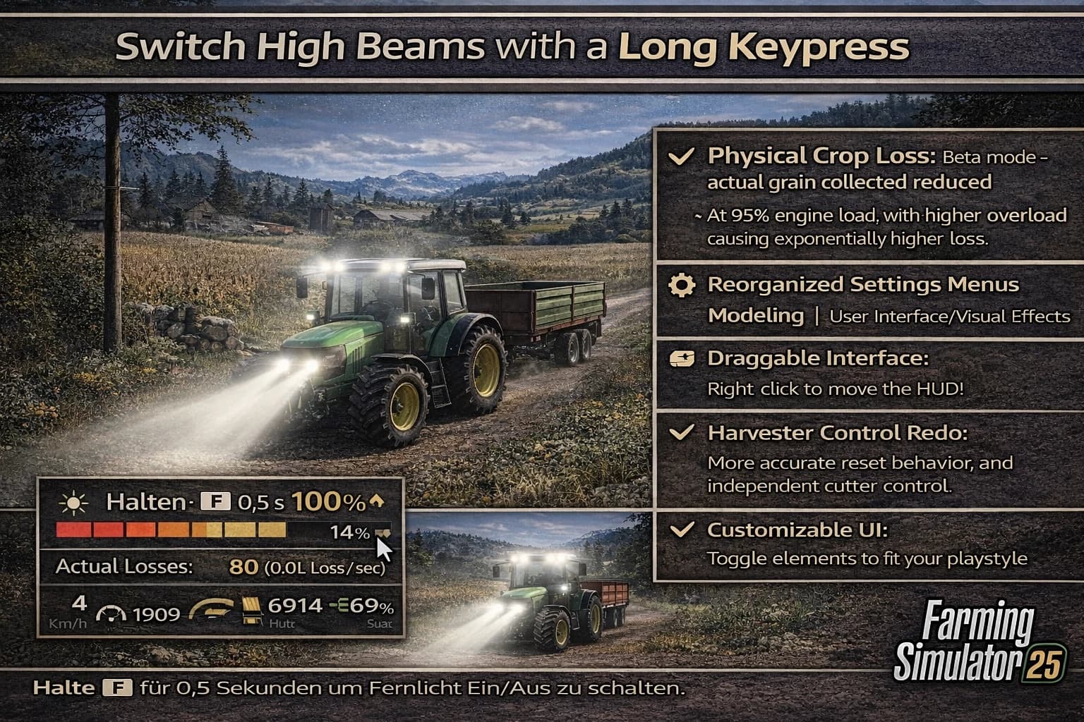 High beam via long button press