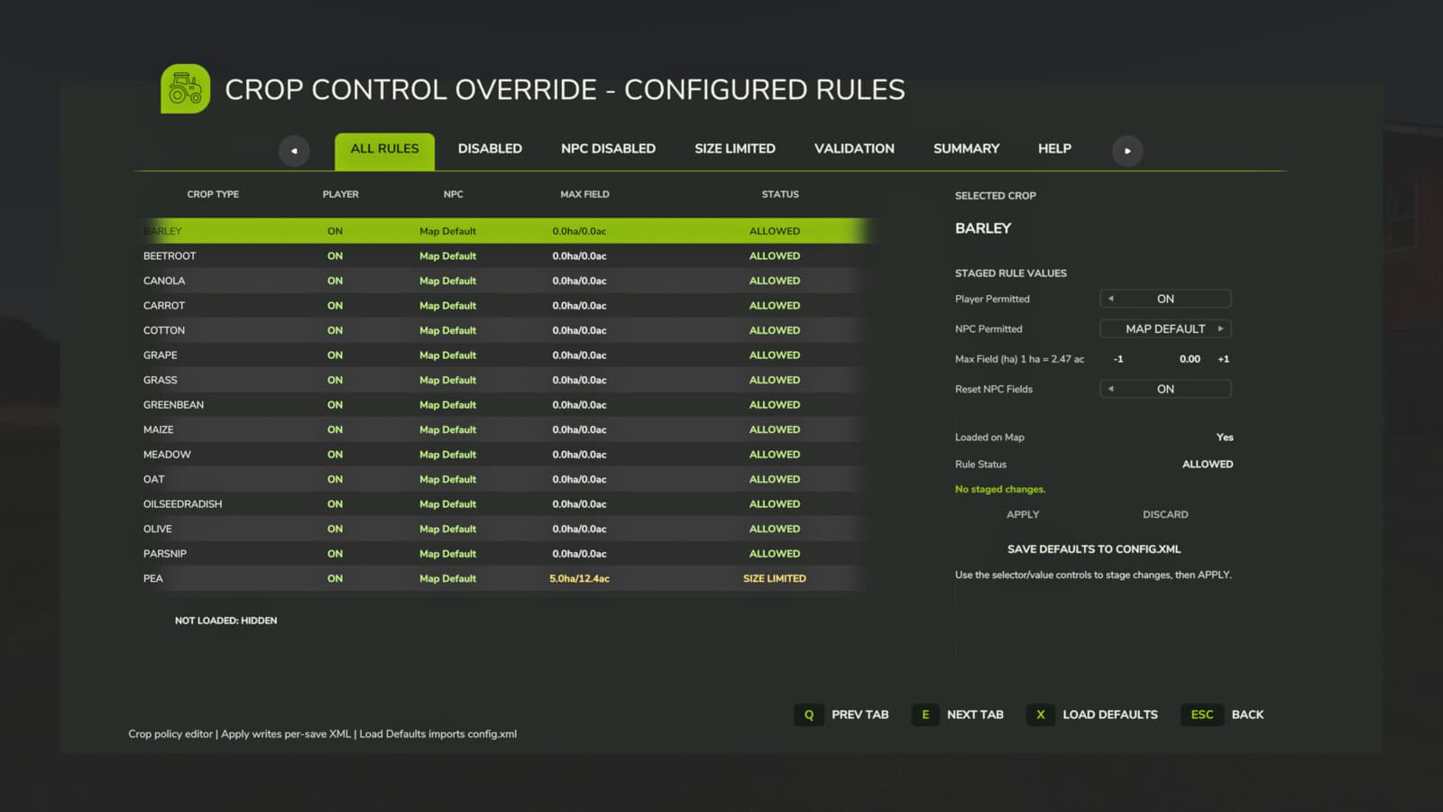 Crop Control Override