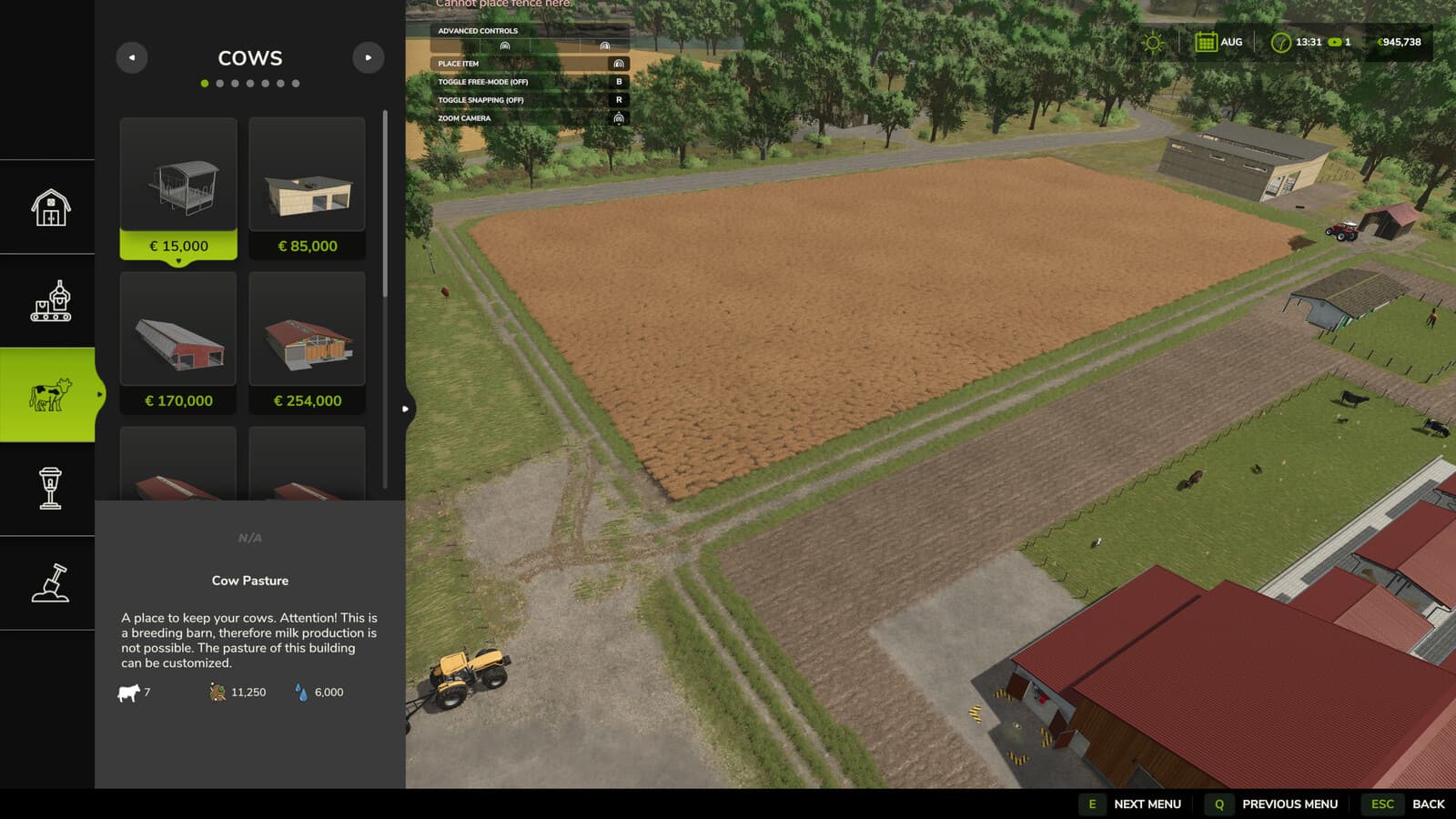 Build Menu: Husbandry Storage Info