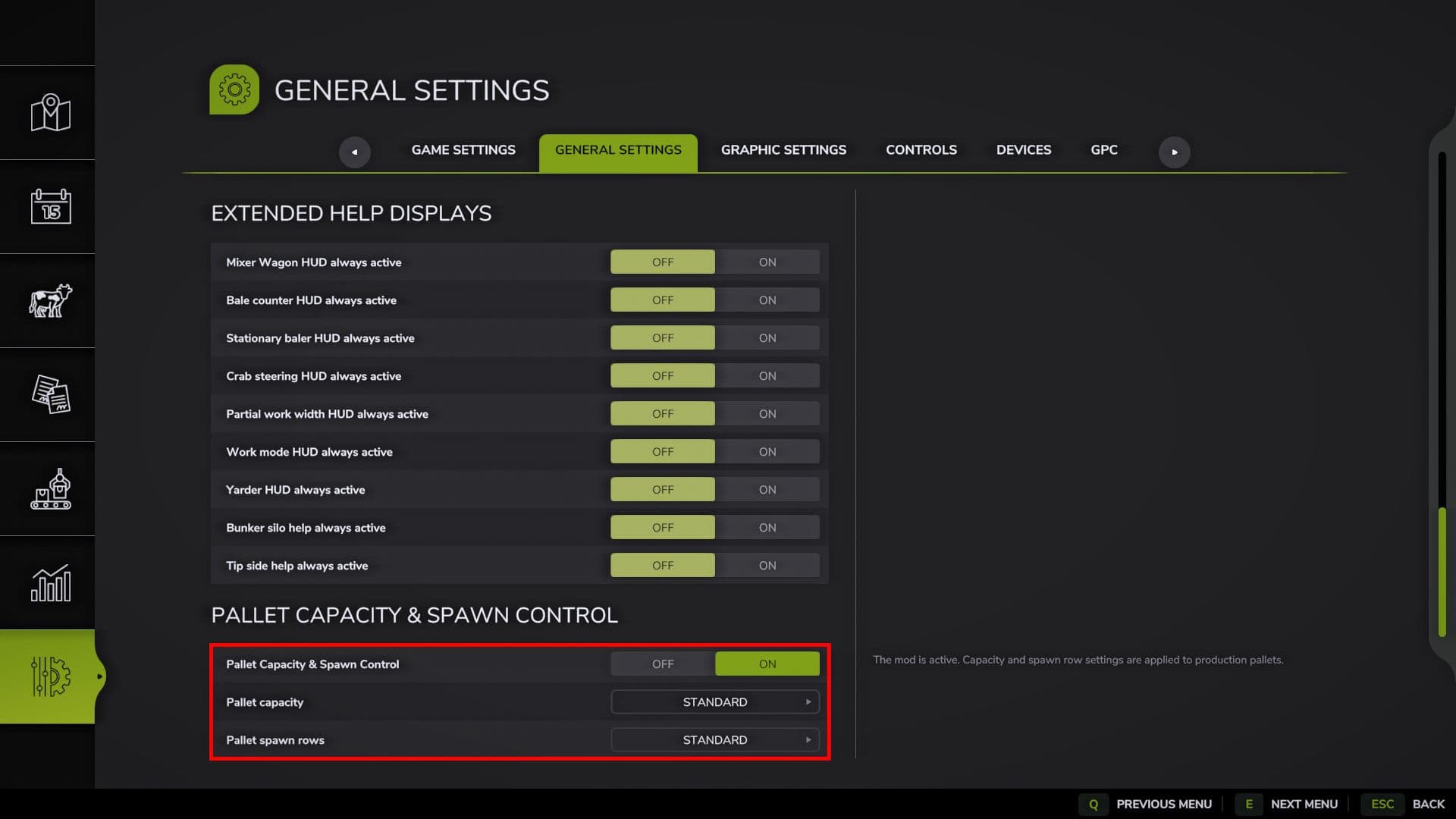 Pallet capacity and spawn control