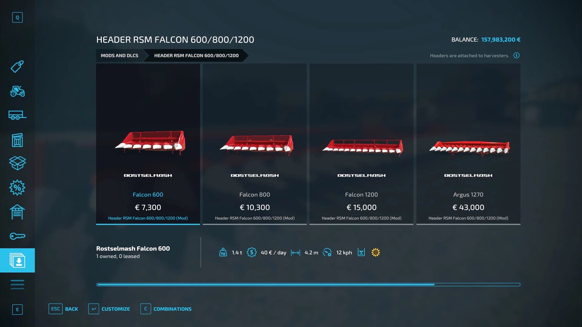 ROSTSELMASH FALCON 600/800/1200