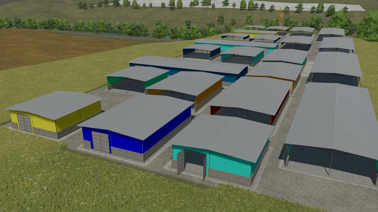 A SET OF METAL HANGARS/WAREHOUSES