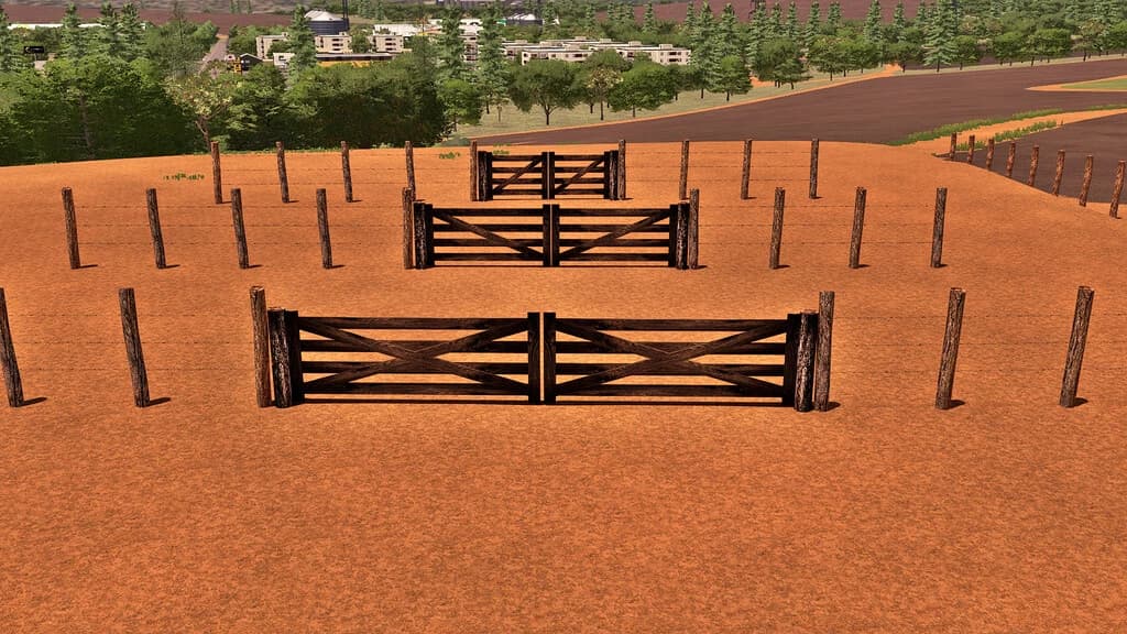 BARBED WIRE FENCE AND WOODEN GATE
