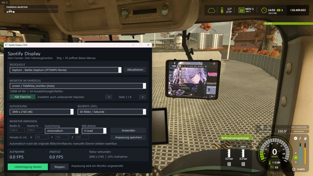 Windows applications in-game screen